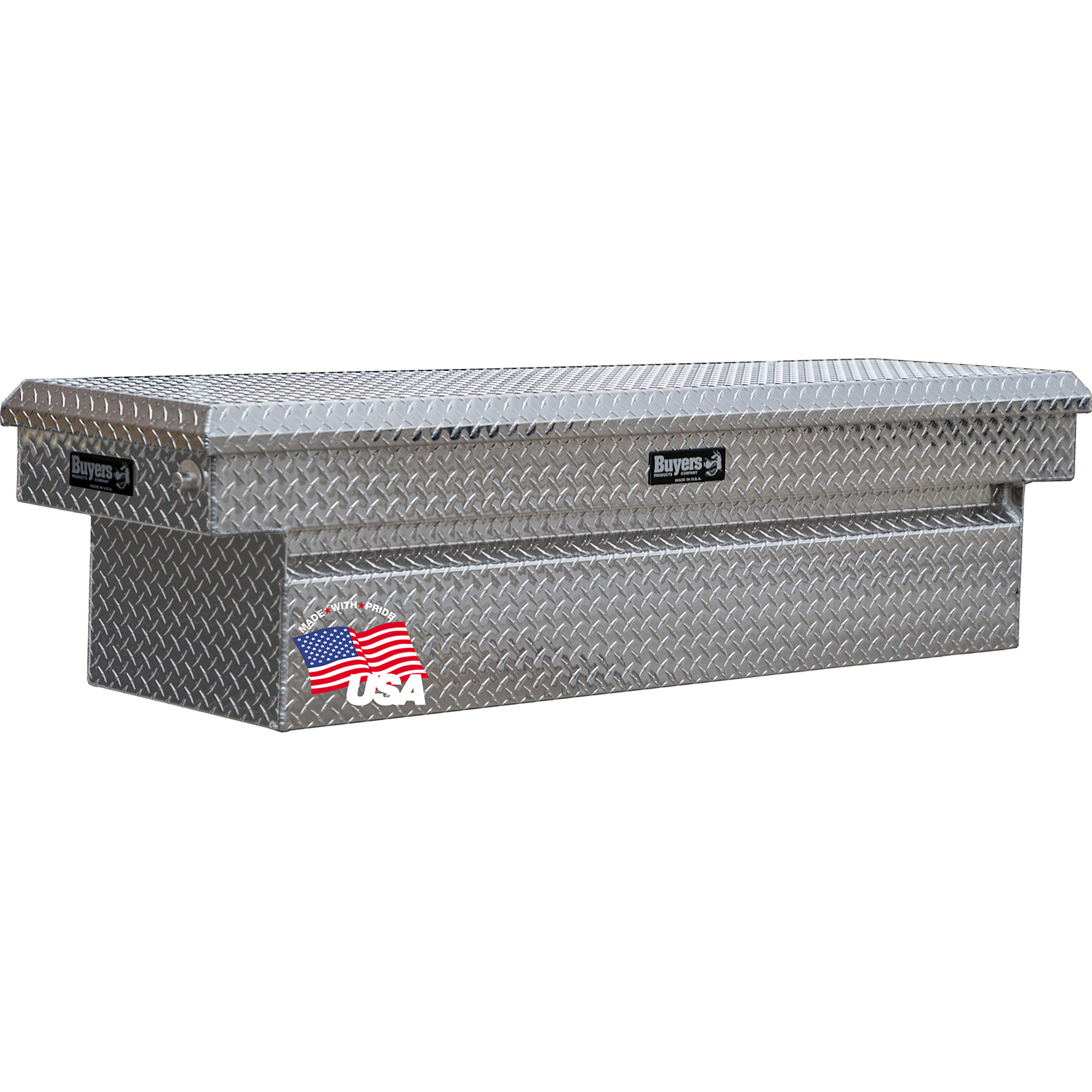 Buyers Products, 71x27x18 Crossover Pickup Truck Bed Low Profile Tool Box, Width 71 in, Material Aluminum, Color Finish Diamond Plate Silver, Model# 1709420